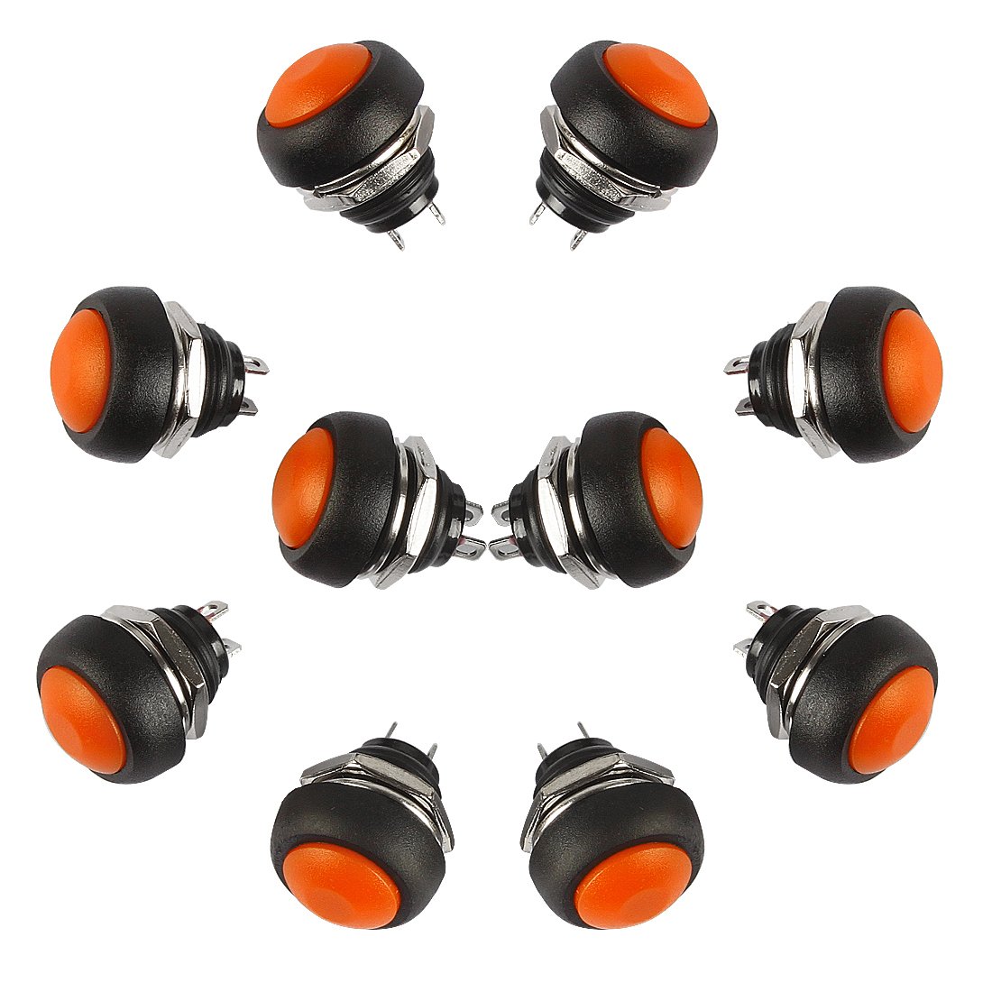 Larcele10 Pieces 12mm Waterproof Push Button Momentary On Off Switch ANKG-01 (Orange)