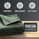 Keplin 3x3m Waterproof Tarpaulin Cover Sheet 90GSM Green view 4