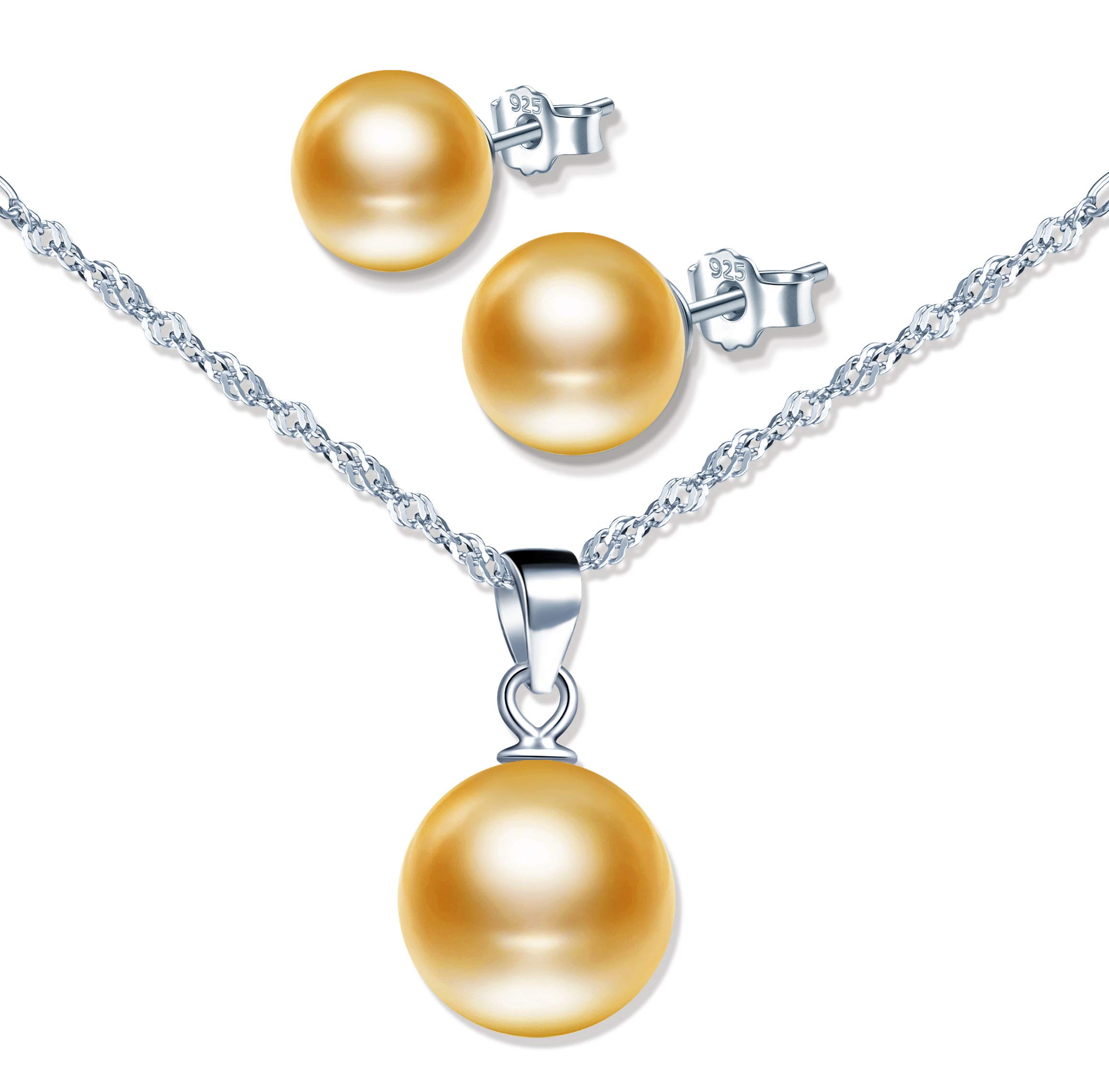 Yumilok 925 Sterling Silver Jewellery Sets for Women, Pearl Earring Necklaces Set