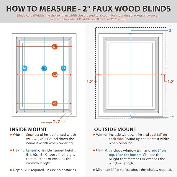 DEZ FURNISHINGS CORDLESS 2″ SMOOTH FAUX WOOD BLIND, 24″ W X 48″ H, SMOOTH WHITE