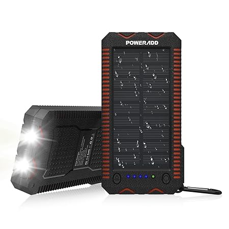 [Upgraded Version] Poweradd Apollo2 10,000mAh Portable Solar Panel Charger External Battery Pack - Black