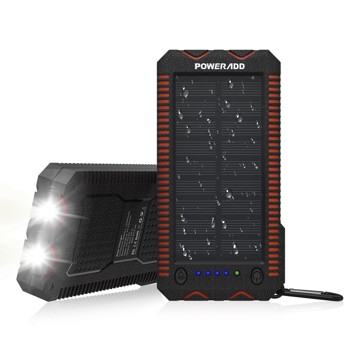 [Upgraded] Poweradd Apollo 2 Solar Charger 12000mAh Portable Solar Panel Power Bank Waterproof/Shockproof/Dustproof Dual USB Port Solar Battery for Emergency Outdoor Camping Travel