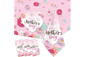 GREHUMOR Happy Mother's Day Tablecloth 3Pcs Plastic Mothers Day Table Covers Pink Floral Mother's Day Party Decorations for Best Mom Birthday Gift My Mother's Party Supplies(70.8 * 42.5 Inch)