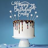 Cakeshop Personalised Happy Birthday Glitter Cake Topper Light Silver Name & Age view 3