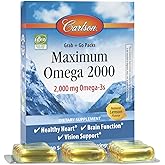 Carlson - Maximum Omega 2000 Grab + Go Packs, 2000 mg Omega-3s, Wild-Caught, Norwegian Fish Oil Supplement, Sustainably Sourced Fish Oil Capsules, Lemon, 30 Softgel Pack