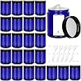 Betrome 24 Pack 8oz Blue Glass Jars with Black Plastic Lids, Round Empty Cosmetic Jars for Beauty Items, Craft, Food Storage, Canning