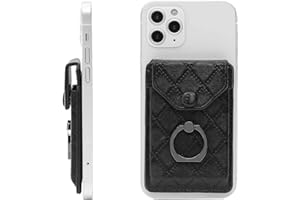 YUNCE Cell Phone Card Holder RFID Ring Stand Stick on Wallet Card Holder of Phone All Smartphones Adhesive Credit Card Holder for Cell Phone-Black