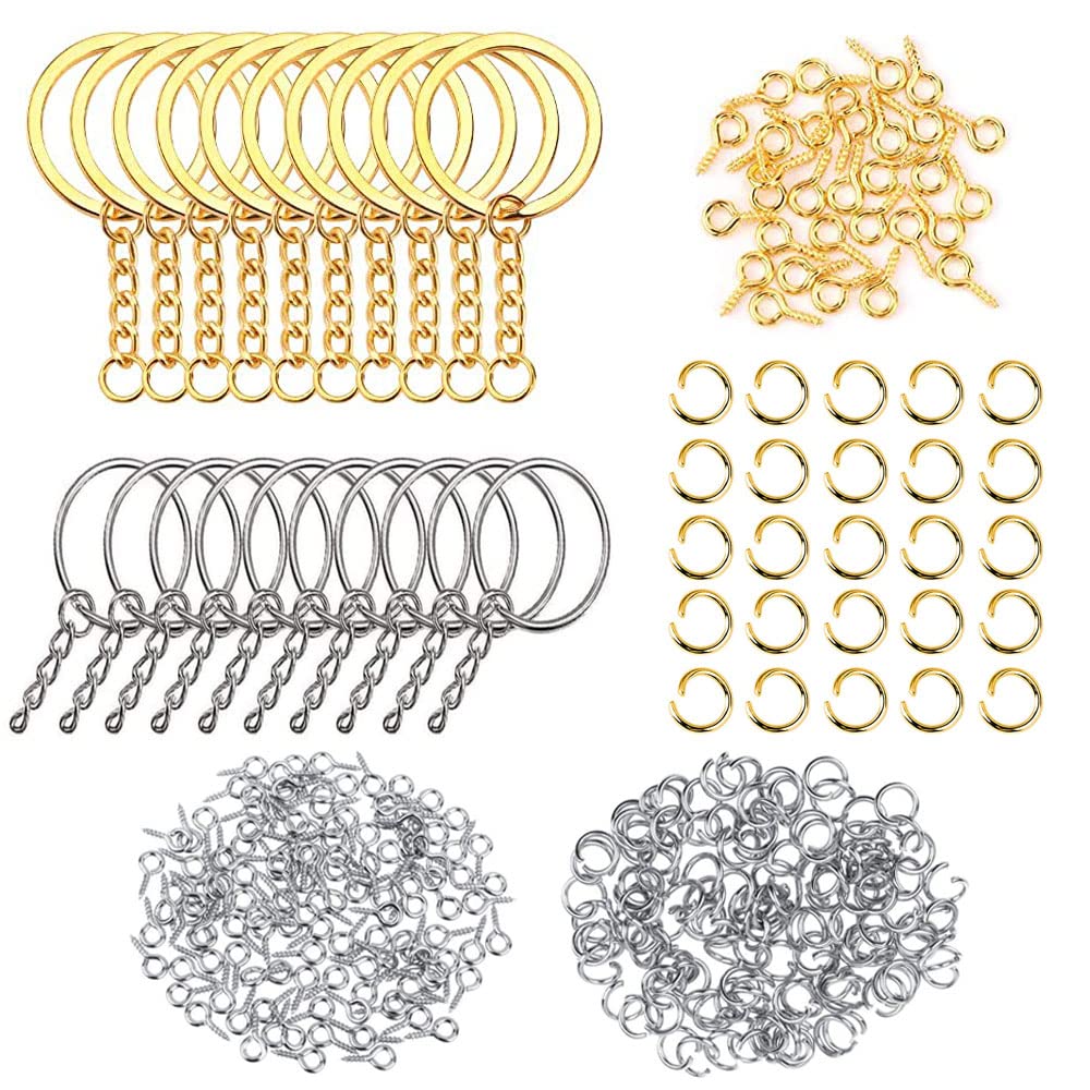 220 Pieces Key Ring, Split Key Ring, Metal Round Keychain Ring, Key Ring Chain, Keychain Set, with Open Jump Rings and Link Chain, Split Key Ring with Chain Set, for Keys, DIY Crafts (2 Colours)