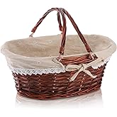 Dicunoy Wicker Basket with Handle, Easter Picnic Basket, Small Willow Empty Gift Baske for Fruit, Candy, Wine, Egg Gathering 