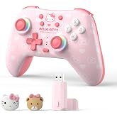 Kuitmor Hello Kitty Switch Pro Controller, Cute Hall Effect Wireless Gamepad No Drift for Switch 2/Switch/OLED/Lite, PC/Steam, Android, iOS, Bluetooth + Wired, Turbo, Back Buttons, 6-Aixs Gyro, Wake-up, RGB (Pink, With 2.4g Receiver)