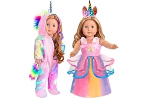 WONDOLL 2-Sets 18-inch Doll-Clothes Set - Unicorn Clothes with Hair Clip and Headband - Compatible with All 18 inch Dolls Accessories for Kids -Pink