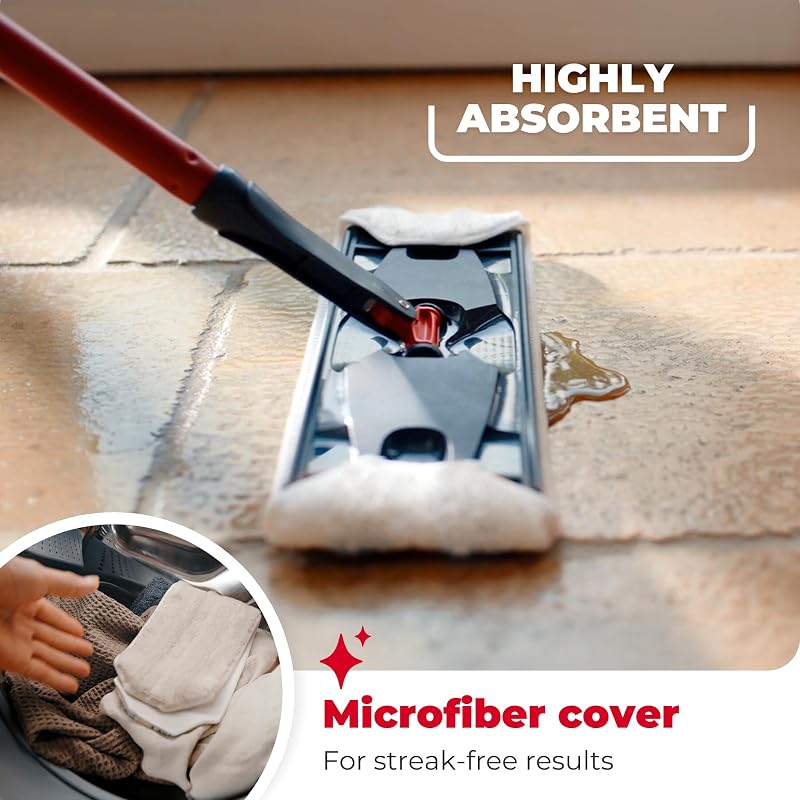H2PrO Flat Mop sistema lavapavimenti a piastra piatta, con secchio lavapavimenti a doppia serbatoio, separa acqua pulita e sporca, 1,2 L per 60 m², compatto e salvaspazio, uso con una mano