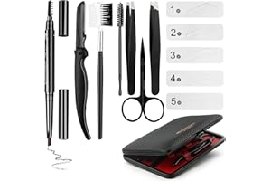 NATURE ANN Eyebrow Grooming Suit Kits - 13 PCS Stainless Steel Eyebrow Scissors Utility Tools, Professional Eye Brow Groom Set with Mirror, Eyebrow Tweezers, Shaping Razor, Pen, Brush, DIY Shape Card (BLACK)