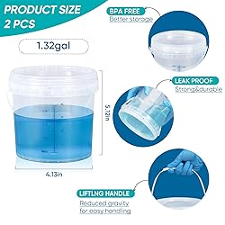 ASEVAT 1.3Gal 2Pack Clear Bucket Graduated Pail