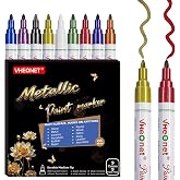 VHEONET Metallic Paint Markers - 9 Colors Oil Based Permanent Paint Pens, Waterproof, Non-Toxic, Medium Tip Metallic Markers for Metal, Black Paper, Glass,Rock,Plastic,Wood,Canvas,Ceramic,Pumpkin
