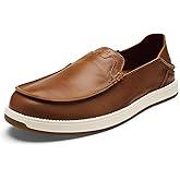 OLUKAI Kakaha Nia Men's Leather Sneakers, Supple Full-Grain Leather Shoes, Drop-in Heel & All Weather Rubber Soles