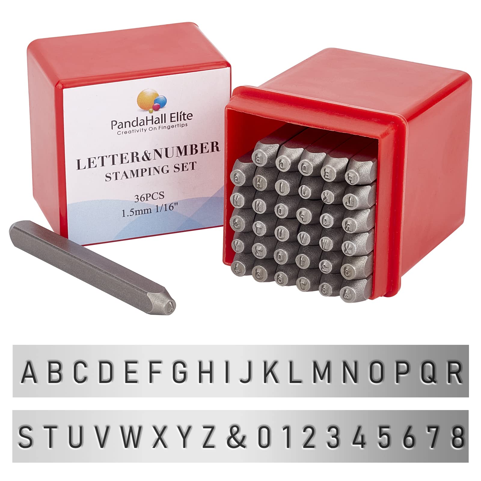 PH PandaHall 36pcs Iron Number Punch, Numbers and Letter Punch Set Letter Alphabet A-Z and Number 0-8 Mental Stamps and Ampersand &, Black,1.5mm Alphabet and Numbers,60x6x1.5mm