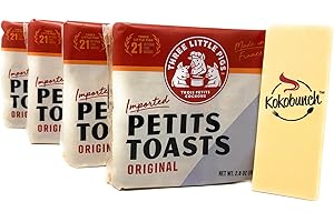 Three Little Pigs Imported Petit Toast. Light And Crispy Original Toasted Wheat Bread Cracker 4-2.8oz PACK Bundle With Kokobunch Kit.