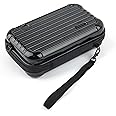 Framendino, Black Hard Shell Cosmetics Case Carrying Bag for Toiletry, Mini Cross Body Suitcase with Detachable Grip Rope and Shoulder Strap Women Travel