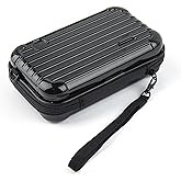 Framendino, Black Hard Shell Cosmetics Case Carrying Bag for Toiletry, Mini Cross Body Suitcase with Detachable Grip Rope and Shoulder Strap Women Travel