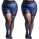 HONENNA 2 Pairs Plus Size Sheer Tights for Women, 17 Colors Ultra Thin Pantyhose Reinforced Toes High Waist Stockings 1XL-6XL