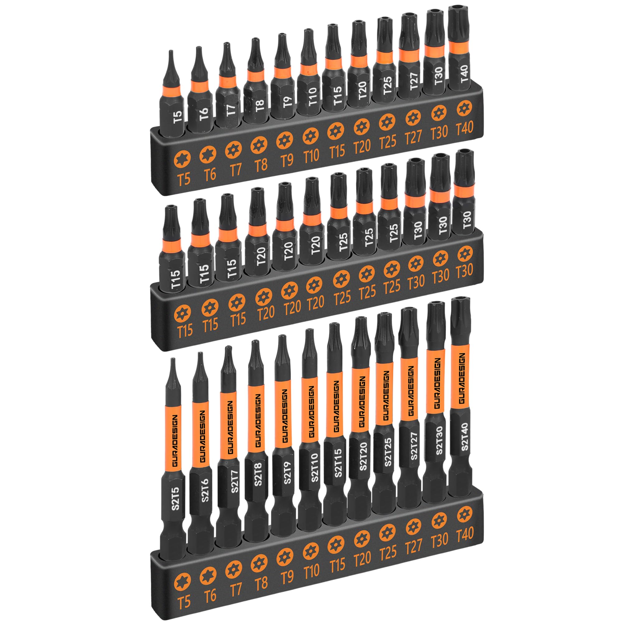 GURADESIGN 36-Piece Torx Bit Set, Tamper Resistant Star Bits Set,Security Torx Bit Set, T5 - T40, S2 Steel, 2.5CM and 6CM Long