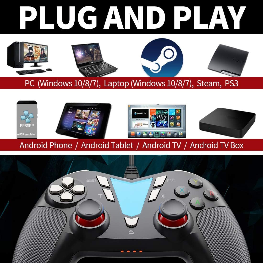PC Steam Game Controller, IFYOO ONE Pro Wired USB Gaming Gamepad Joystick Compatible with Computer/Laptop(Windows 10/8/7/XP), Android(Phone/Tablet/TV/Box), PS3 - [Black&Silver]: Computers & Accessories