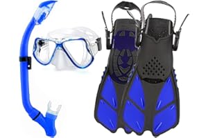 DiVLMT Snorkeling Gear for Adults with Fins Scuba Diving Gear Adult Professional Travel Snorkel Sets with Flippers,Anti-Fog Anti-Leak Diving Mask