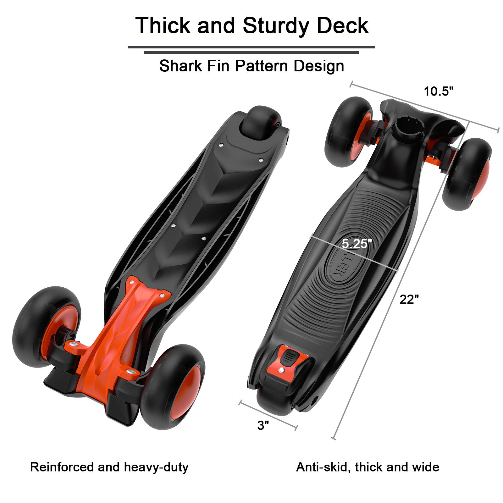 Allek Kick Scooter B03, Lean 'N Glide 3-Wheeled Push Scooter with Extra Wide PU Light-Up Wheels, Any Height Adjustable Handlebar and Strong Thick Deck for Children from 3-12yrs (Black-Red)