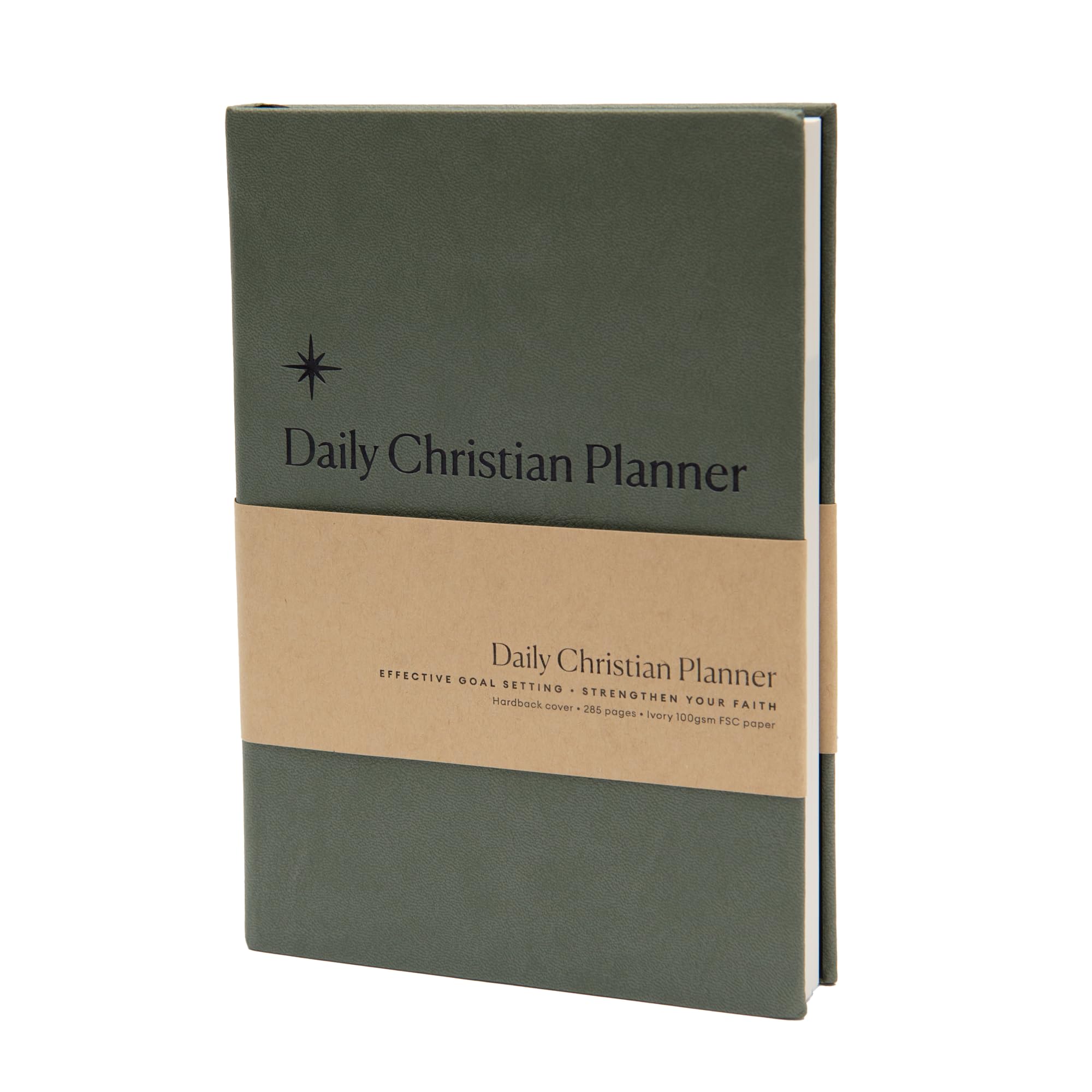 Christian Journal Co Daily Christian Planner - 6 Month | Green Leather Hardback Goal Setter, Faith Planner & Devotional Prayer Journal | Align Personal & Religious Goals | Great Gift For Men & Women
