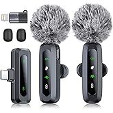 Wireless Microphone for iPhone/iPad/Android Phone, RICCHI 2 Pack Mini Microphone with Noise Cancelling & LED Display, Lavalie