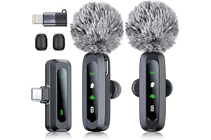 Wireless Microphone for iPhone/iPad/Android Phone, RICCHI 2 Pack Mini Microphone with Noise Cancelling & LED Display, Lavalie