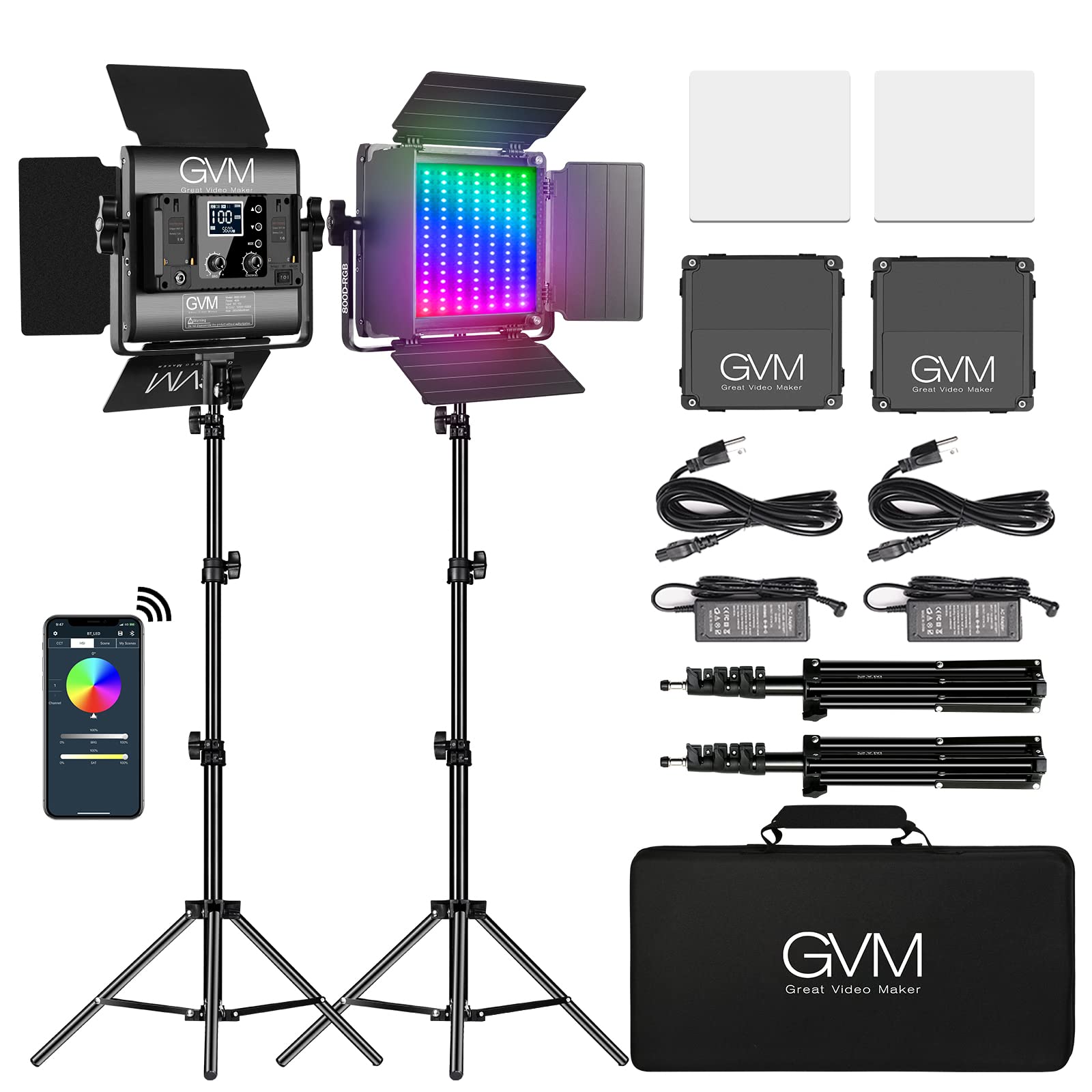 GVM LED Video Light Panel, RGB Video Lighting with APP Control, 800D Studio LED Photography Lighting with Tripod Kit, 18 Kinds Lights Scene LED Light Panel for YouTube Studio Video