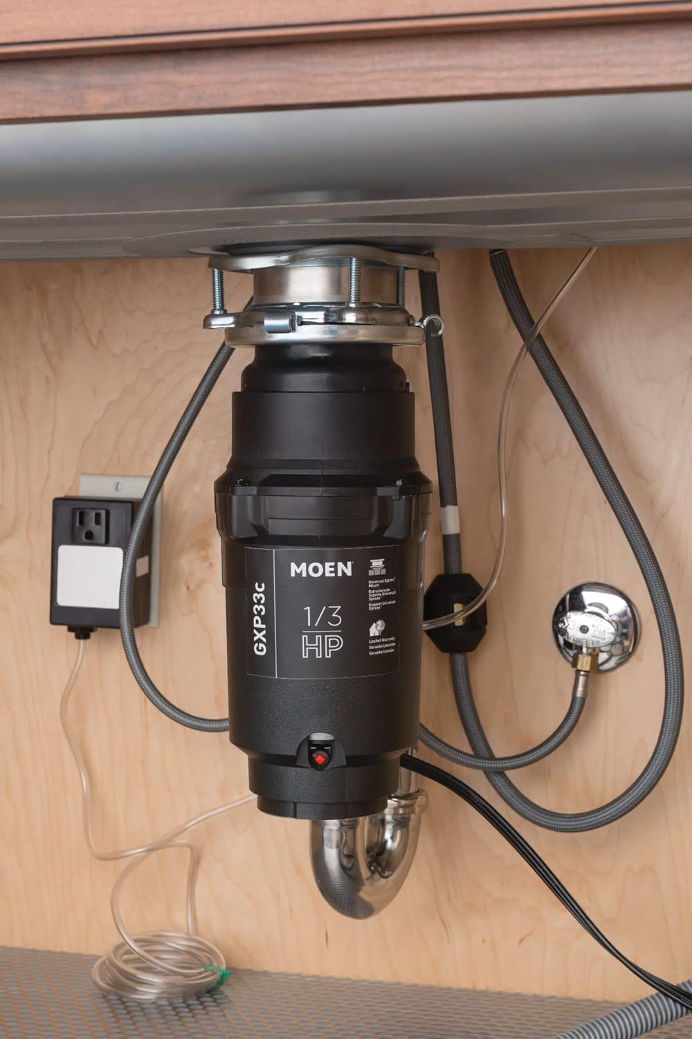 Moen GXP33C Lite Series PRO 1/3 HP Continuous Feed Garbage Disposal, Power Cord Included - - 