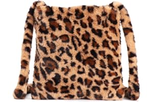 Women Leopard Print Clutch Handbag Plush Faux Fur Tote Bag Soft Warm Shoulder Crossbody Purse