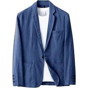 Surciruit Men‘s Unlined Linen Blazer Lightweight Summer | Notch Lapel, 1 Button, Sport Coat, Wedding Business Casual, for Bea