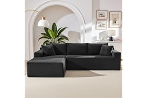 HANXIN 105 Inch Cloud Sectional Couch,Modern Modular Sectional Sofa with Deep Seat,Corduroy Boneless Couches with L-Shape Chaise for Living Room Bedroom,No Assembly Required (Black, Left Facing Chaise)
