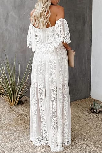 HOYISHION Womens Boho Off The Shoulder Floral Lace Maxi Dress