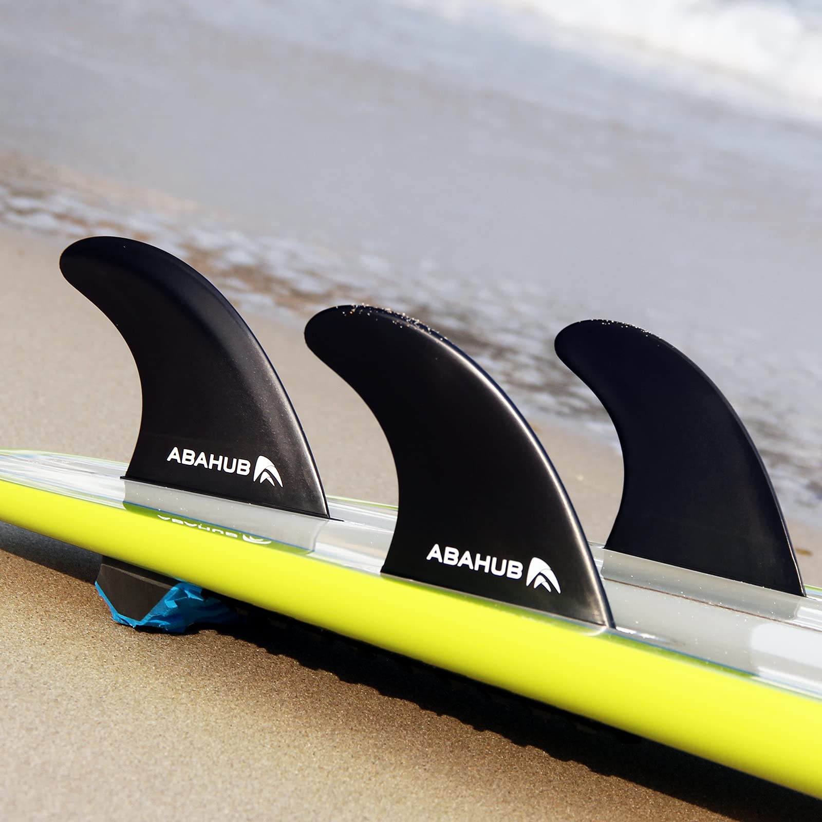 Abahub Surfboard Thruster Fins Set, Compatible with Future Style Fin Box, Fiberglass Reinforced High Performance 3 Fins for Surf Boards, Surfing Longboard, Shortboard, Black/Blue/White