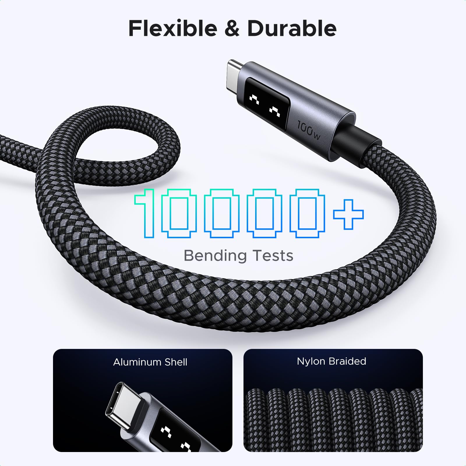 UGREEN Uno USB C to USB C Cable 100W Fast Charging Cable Type C Charging Cord with LED Display for iPhone 17/17 Plus/17 Pro/17 Pro Max/16, MacBook Pro/Air, iPad Pro/Air, Galaxy S25 Ultra 6.6FT Black