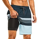 HODOSPORTS Mens 7" Swim Trunks with Compression Liner S-6XL Quick Dry Swimming Shorts Zipper Pockets Swimsuits