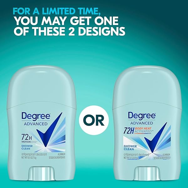 DEGREE ADVANCED ANTIPERSPIRANT DEODORANT, SHOWER CLEAN – TRAVEL DEODORANT FOR WOMEN, 72H PROTECTION, 0.5 OZ EA