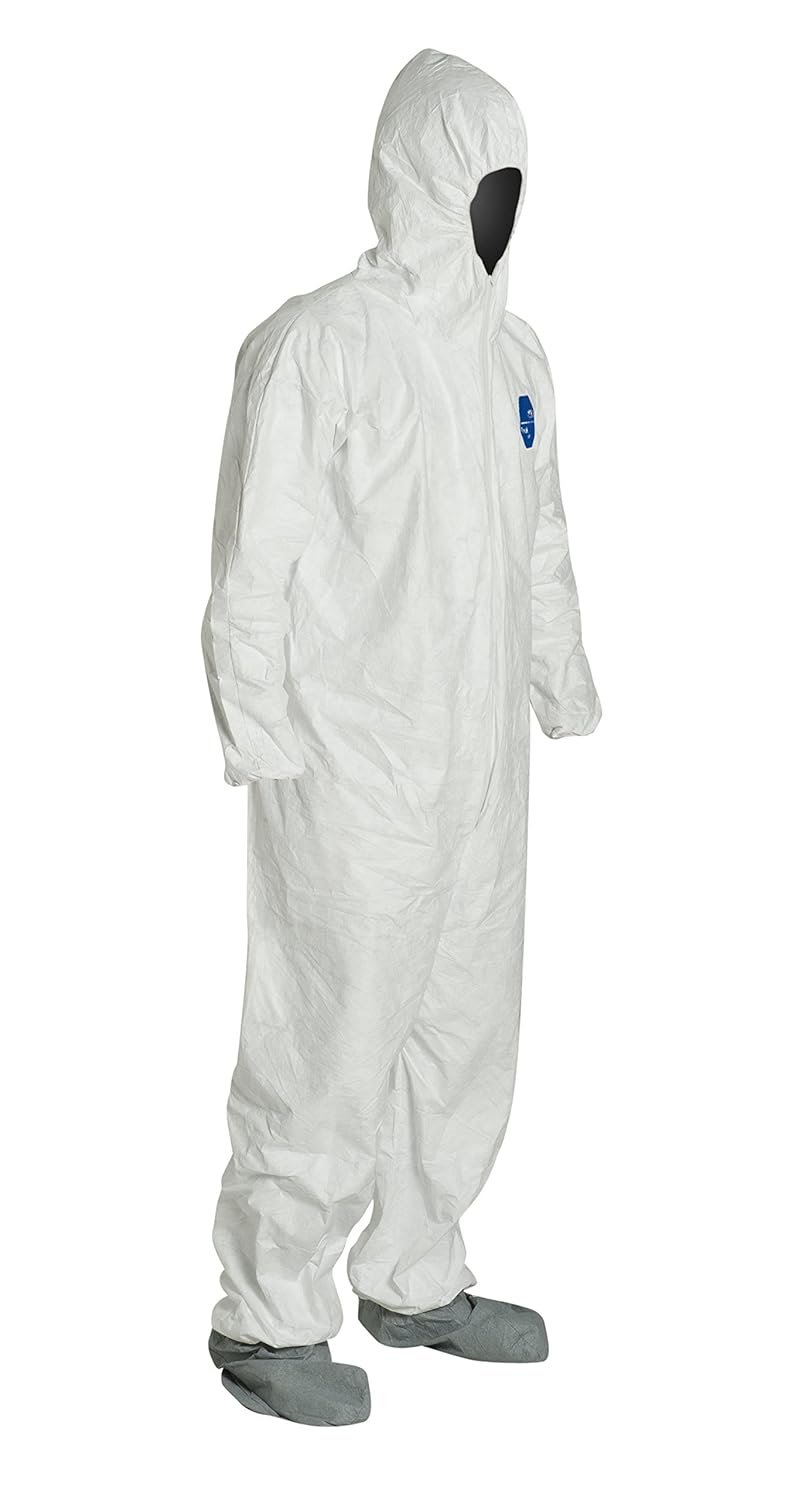 DuPont Tyvek 400 TY122S Disposable Protective Coverall with Elastic Cuffs, Attached Hood and Boots, White, 4X-Large (Pack of 25): Industrial & Scientific