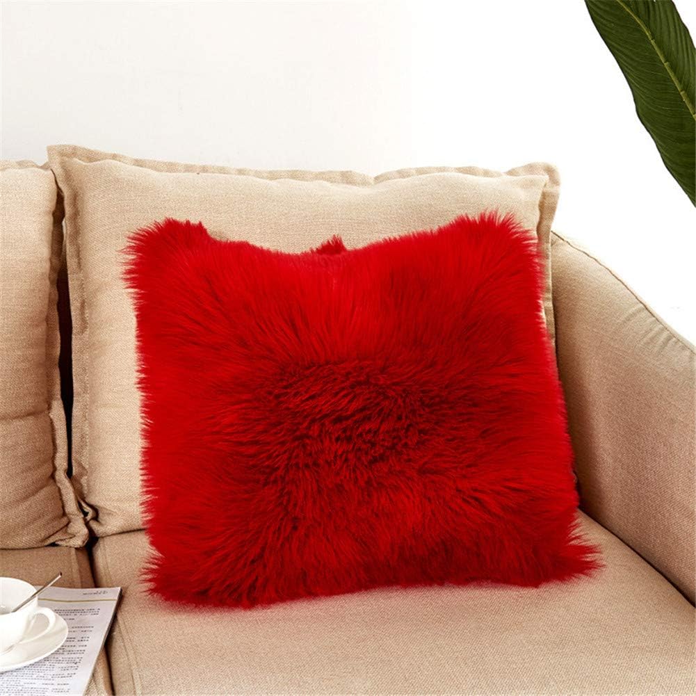 JOJUSIS 2er-Set Kissenbezüge Aus Kunstfell – Weich, Flauschig Mit Breiten Streifen In Rot (40,6 X 40,6 Cm)