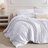 Masaca White Oversized King Comforter Set 120x120,Ruched Ruffle California King Bed Comforter Set Shabby Boho Chic Microfiber Extra Large Bedding Comforter 3PCS