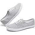 TUOPIN Womens White Canvas Sneakers Low Top Lace-up Canvas Shoes Lightweight Casual Tennis Shoes