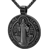 St Benedict Necklace for Men Women Catholic Pendant Baptism Confirmation | Saint Benedict Medal Cross Pendant Religious Catholic Amulet with First Holy Communion Gift Box,Stainless Steel