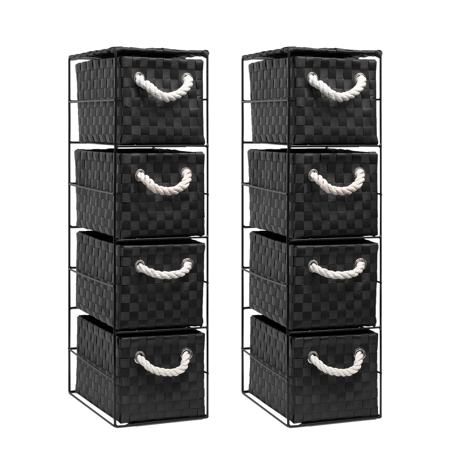 2 x 4 Drawer Storage Cabinet Unit for Bedroom/Bathroom/Home/Office (Black)