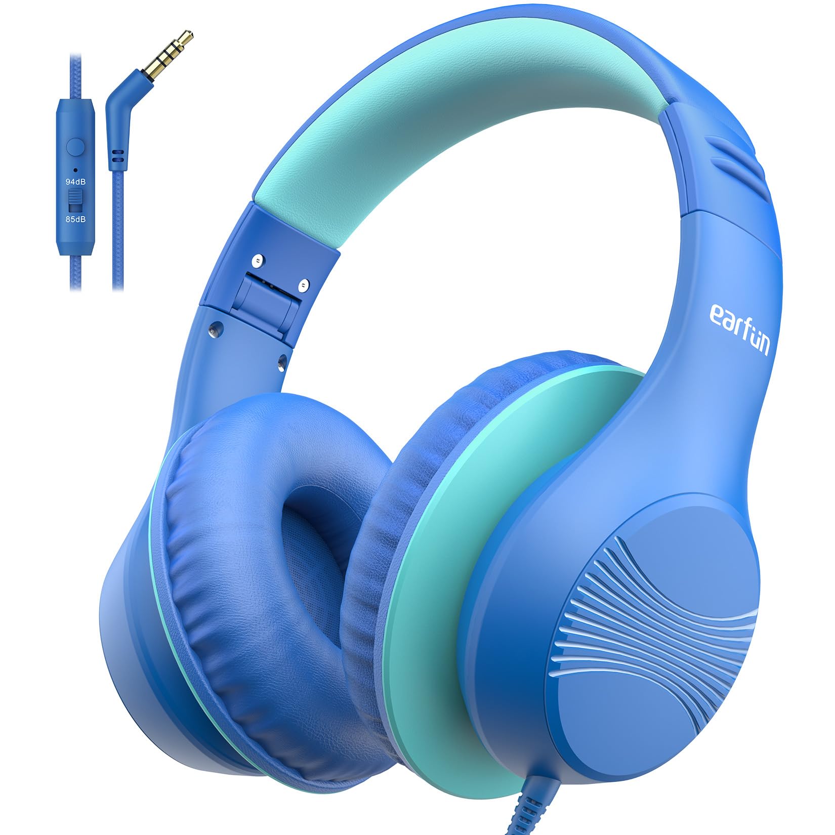 EarFun Kids Headphones Wired, Over Ear Foldable Headphones with Microphones, 85/94dBA Safe Volume Limit, HD Stereo Sound, 3.5mm Jack, Children Headphone for School/Travel/Boys/Teen/Tablet/Pad, Blue