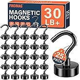 FINDMAG 25 Pack 30 LBS Black Magnetic Hooks Neodymium Magnet Hooks for Hanging, Strong Magnetic Hooks Magnet with Hooks for Home, Kitchen, Office, School, Warehouse